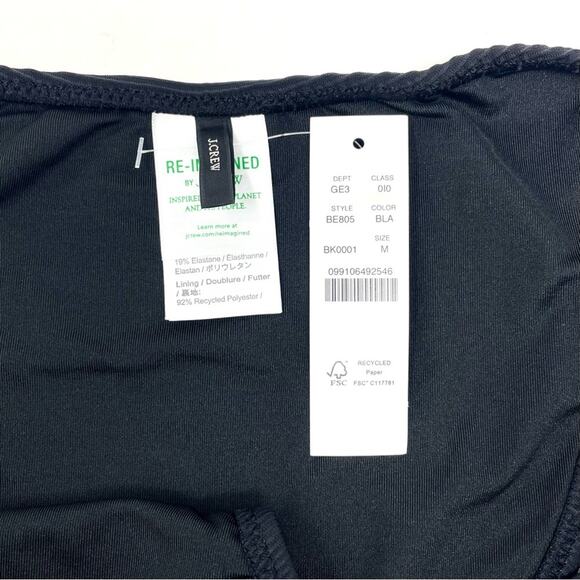 J. Crew Ribbed Curved-waist Cheeky String Bikini Bottom Black Women's Med BE805 - Picture 3 of 7